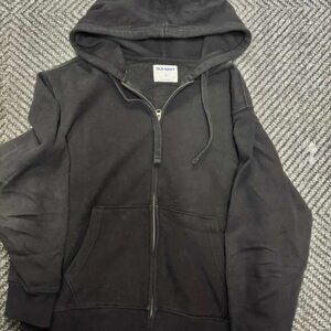 Old Navy Black Zip-Up Hooded Sweatshirt, Medium